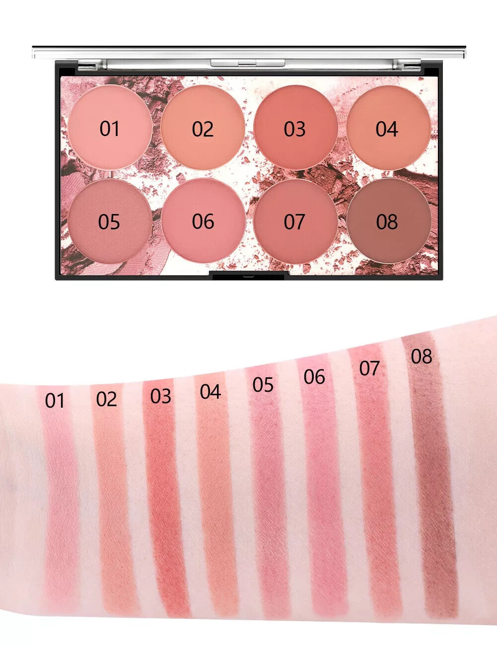 Miss Rose 8 Colors Blush Palette Natural Matte Long Lasting Makeup w/ Brush NEW