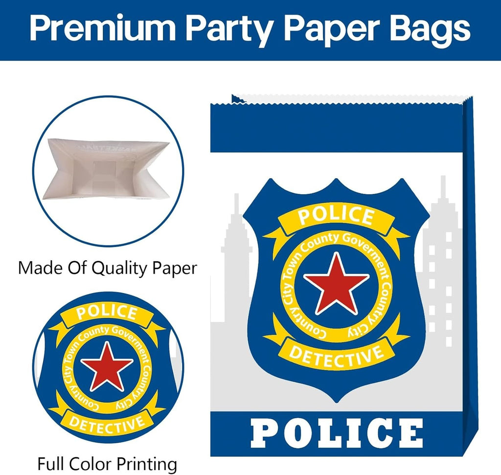 24pc Police Gift Bags w/ Stickers Party Favors & Decorations for Kids Birthday