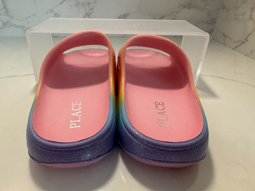 Children's Place Girls Glitter Rainbow Ombre Slides Size 13 Slide in Sandals NEW