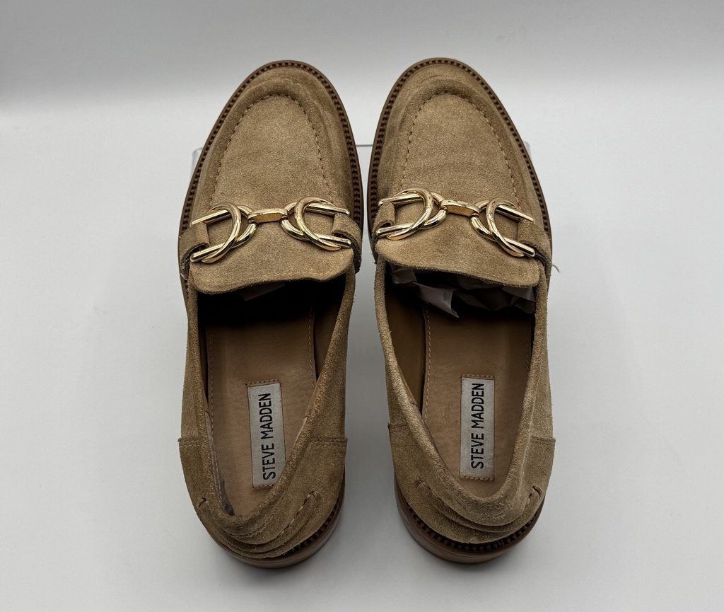 Steve Madden Kalon Tan Suede Loafer Woman's Size 8M, Slip-on w/Chain, Pre-owned