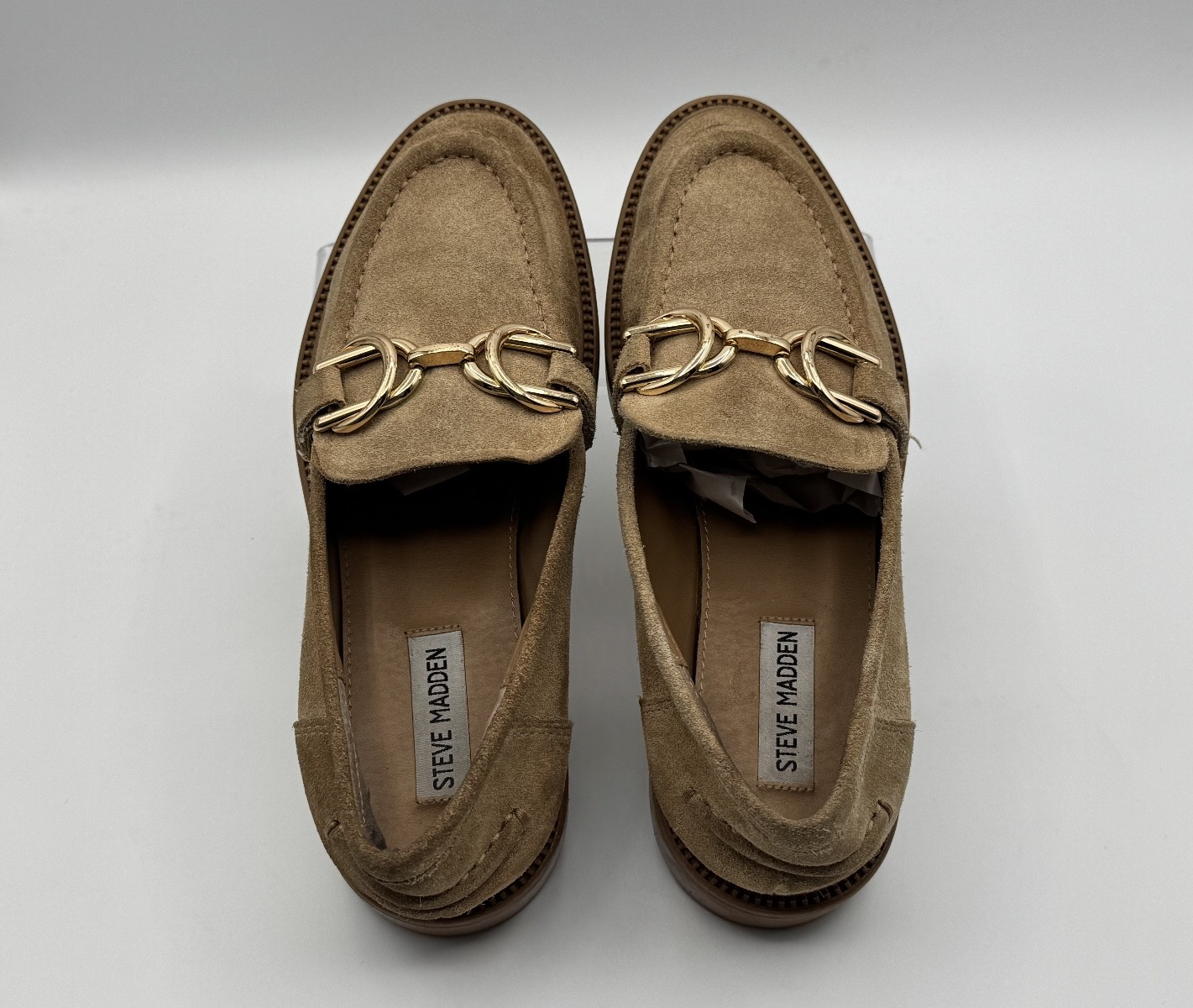 Steve Madden Kalon Tan Suede Loafer Woman's Size 8M, Slip-on w/Chain, Pre-owned