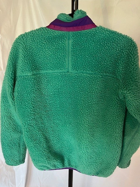Patagonia Girls Youth Size 12, RETRO-X Sherpa coat, Green/Purple- Pre-owned
