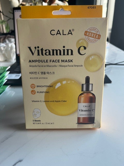 Cala VITAMIN C, AMPOULE FACE MASK Brightening Purifying w/Lemon (5PK) 02/28 NIB