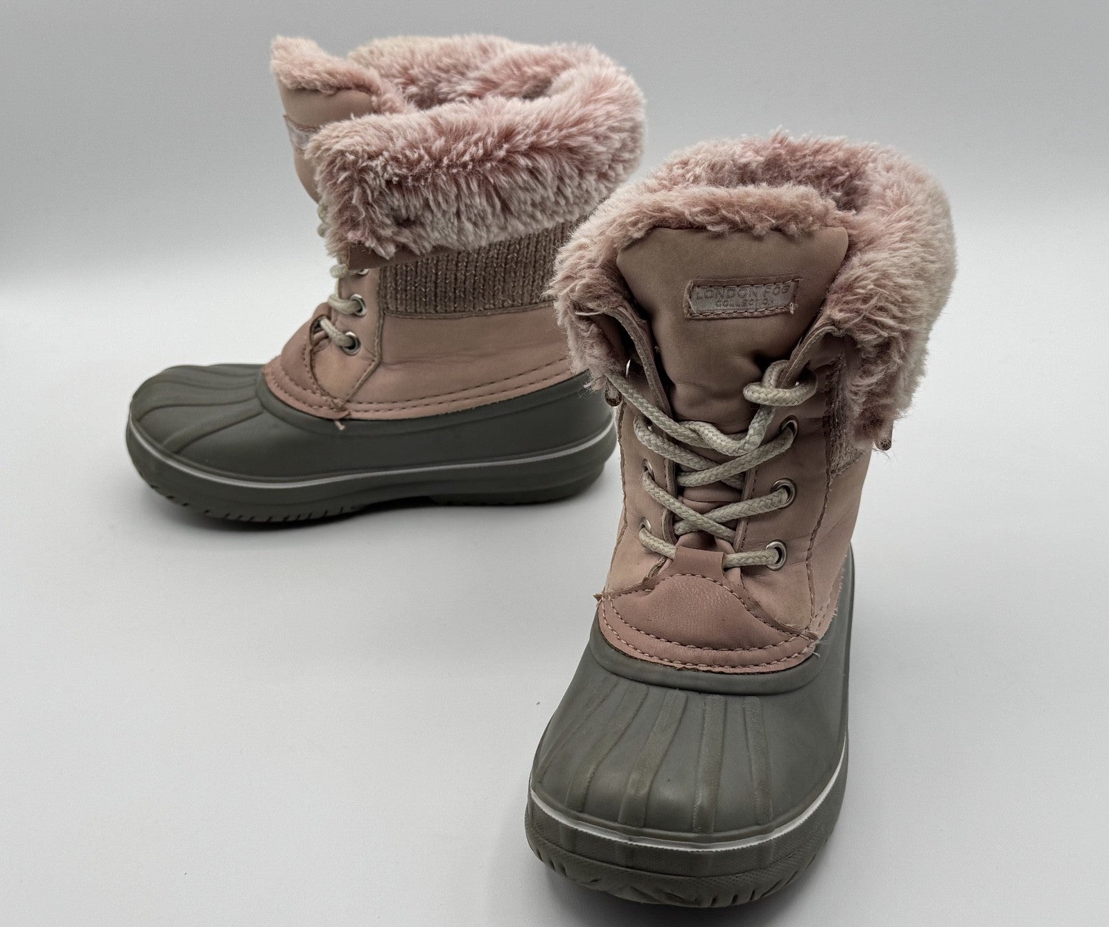 London Fog Collection Girls Lace Up Fleece Lined Snow Boots, Pink & Gray Size 10