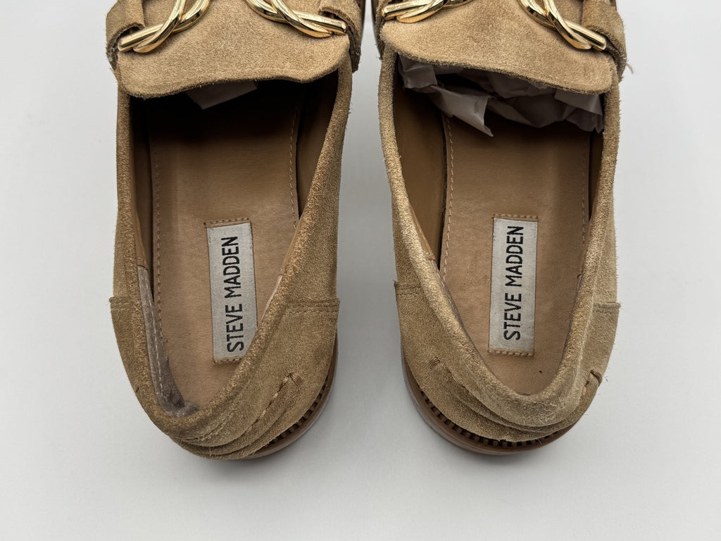 Steve Madden Kalon Tan Suede Loafer Woman's Size 8M, Slip-on w/Chain, Pre-owned