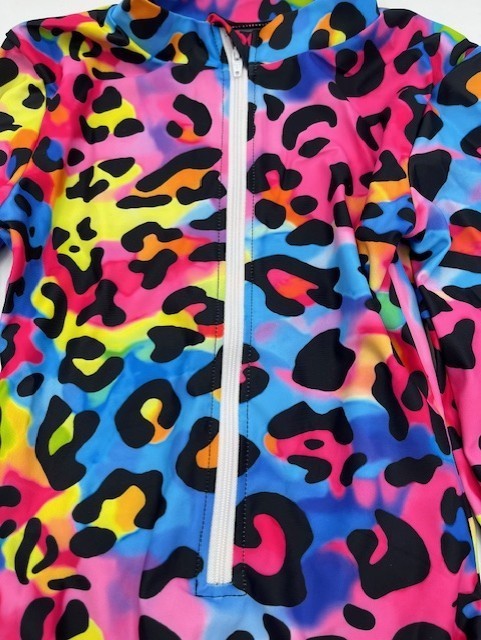 Girl Long sleeve One-piece Multicolor Zipper Swimsuit w/Animal Print 8-10yr. NEW
