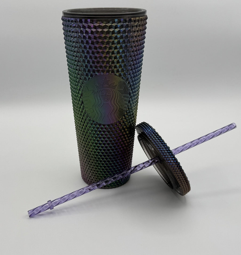 Starbucks 2021 Iridescent Studded Venti 24Oz Tumbler Cold Cup w/New Purple Straw