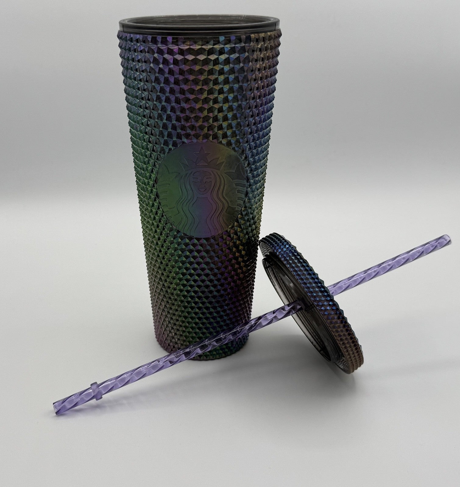 Starbucks 2021 Iridescent Studded Venti 24Oz Tumbler Cold Cup w/New Purple Straw