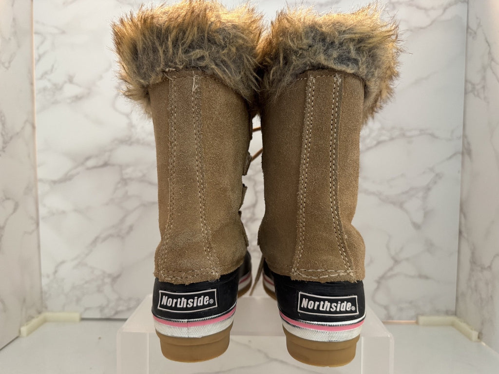 Northside Suede Winter Snow Boots Girls Size 11 Pink Faux Fur Lace Up Thinsulate