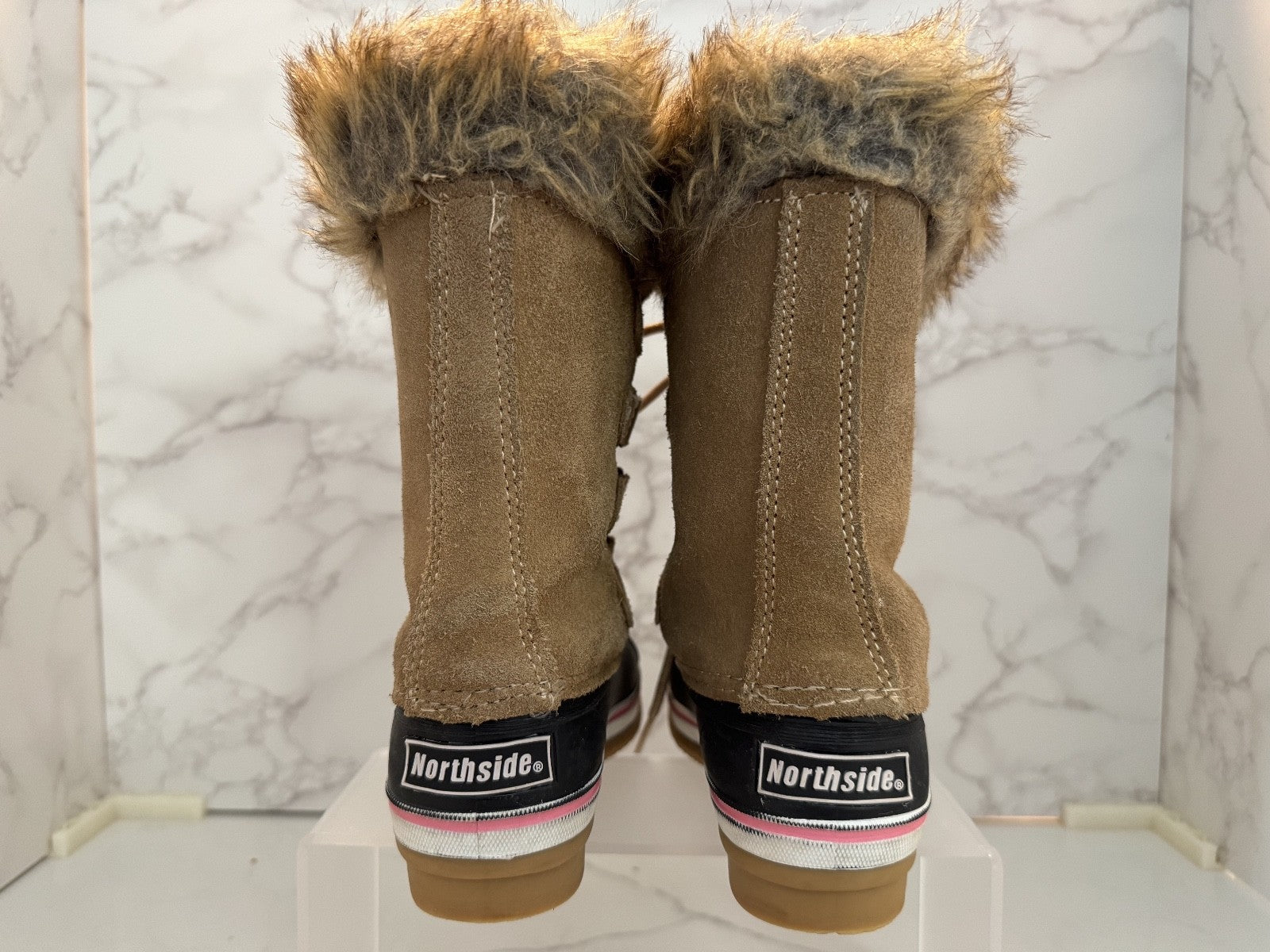 Northside Suede Winter Snow Boots Girls Size 11 Pink Faux Fur Lace Up Thinsulate