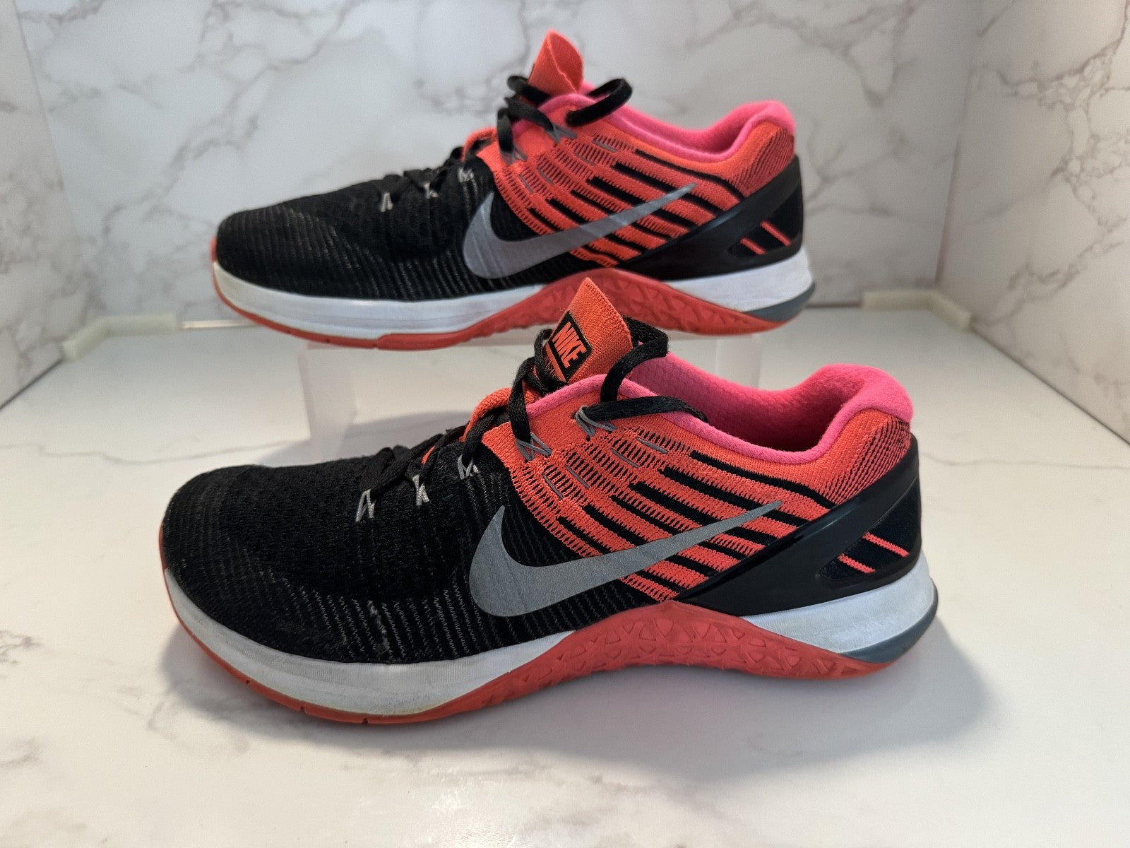 Nike Metcon DSX Flyknit Black & Pink Size 8.5 Crosstraining,Pre-owned, Excellent