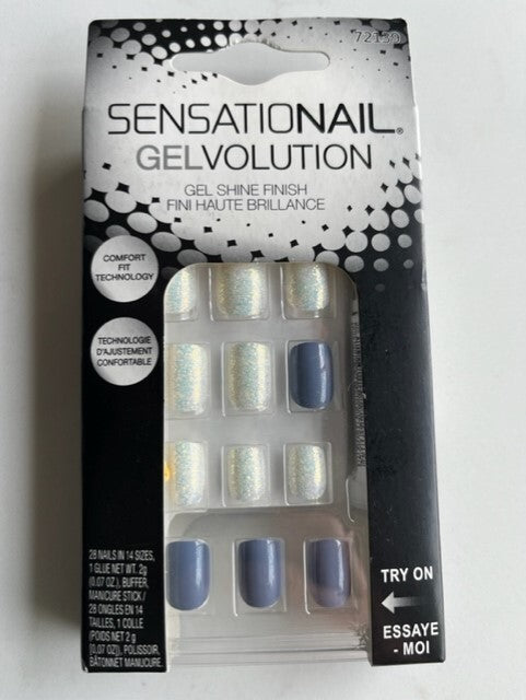2 Sensationail Gelvolution Gel Shine Finish Press Nail Navy Blue White Aqua Silv