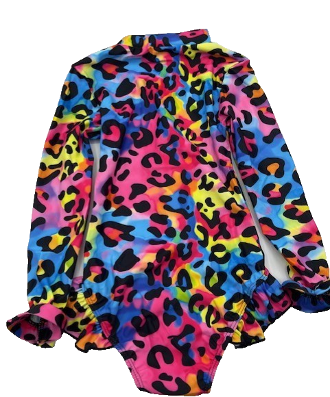 Girl Long sleeve One-piece Multicolor Zipper Swimsuit w/Animal Print 8-10yr. NEW