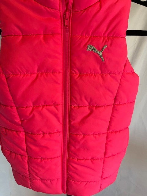 PUMA Girls Quilted Vest Size 7/8Puffer Vest Full Zip Bright Hot Pink w/Pockets
