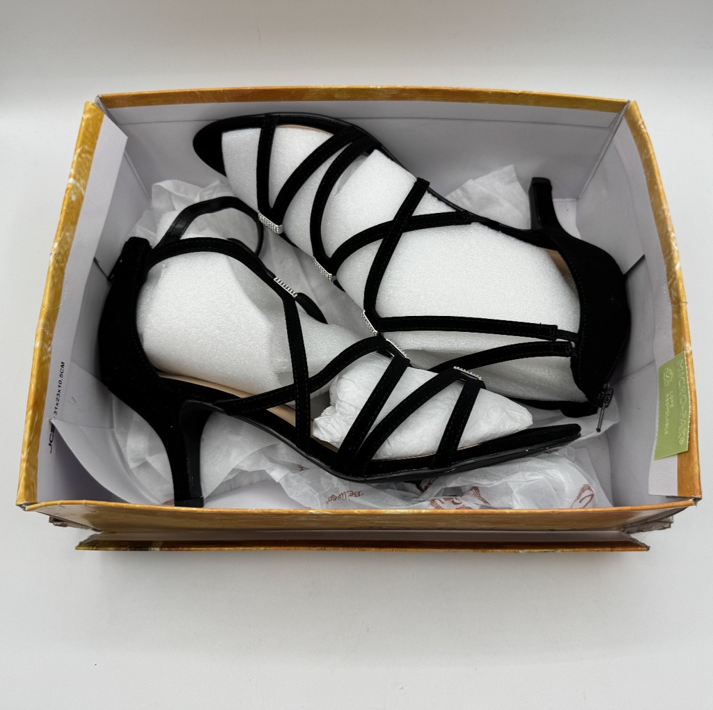 Bella Vita 11 Wide Width Black Strappy Heels Rhinestone Karlette Shoes. NIB