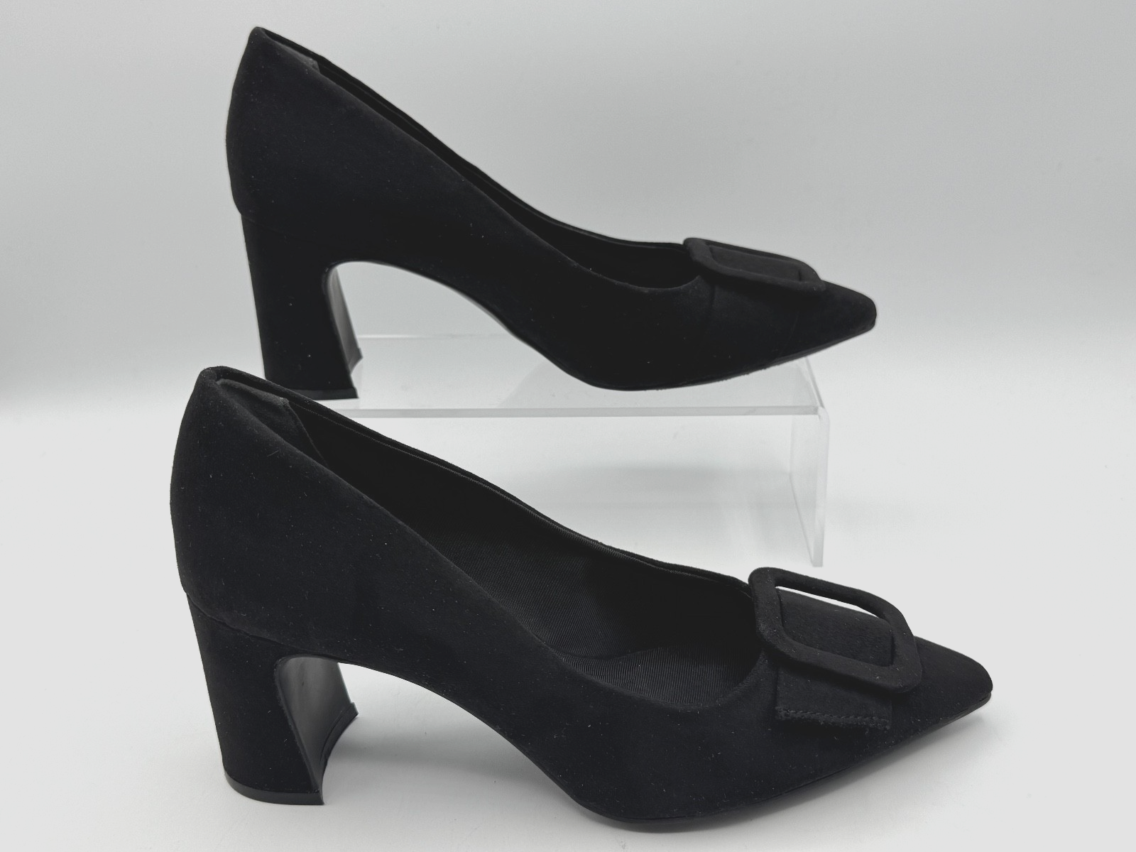 Anne Klein Women's Bentley Buckle Block Heel Pumps Black Suede, Size 6.5 NEW 003