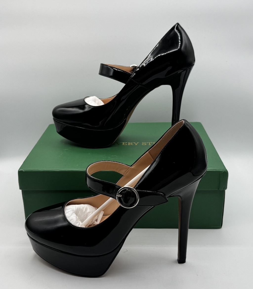 Aachcol Women's Pump Stiletto Heels Black Leather, Mary Jane w/ Buckle Sz 10 NIB