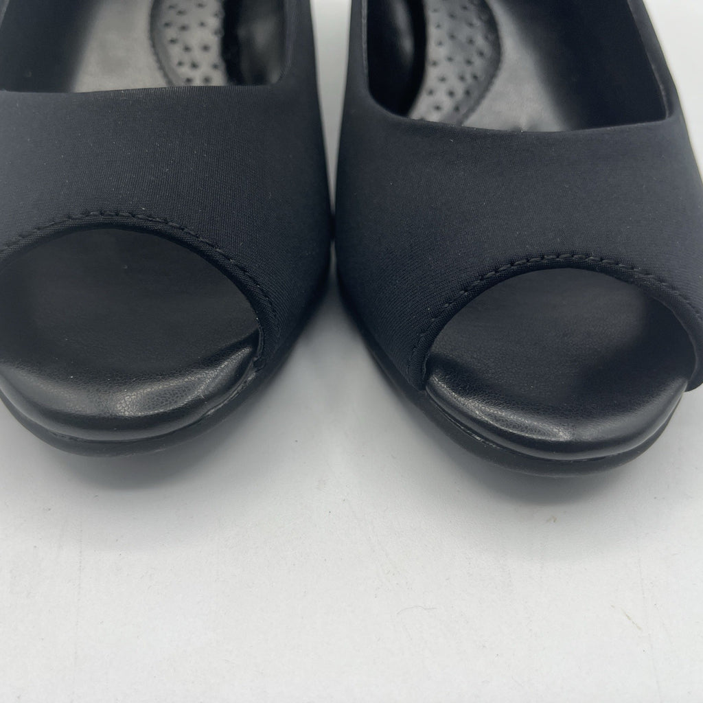Bandolino Peep-Toe Dress Low Wedge Pumps Candra Black, Slip-on, Sz.6W, NIB