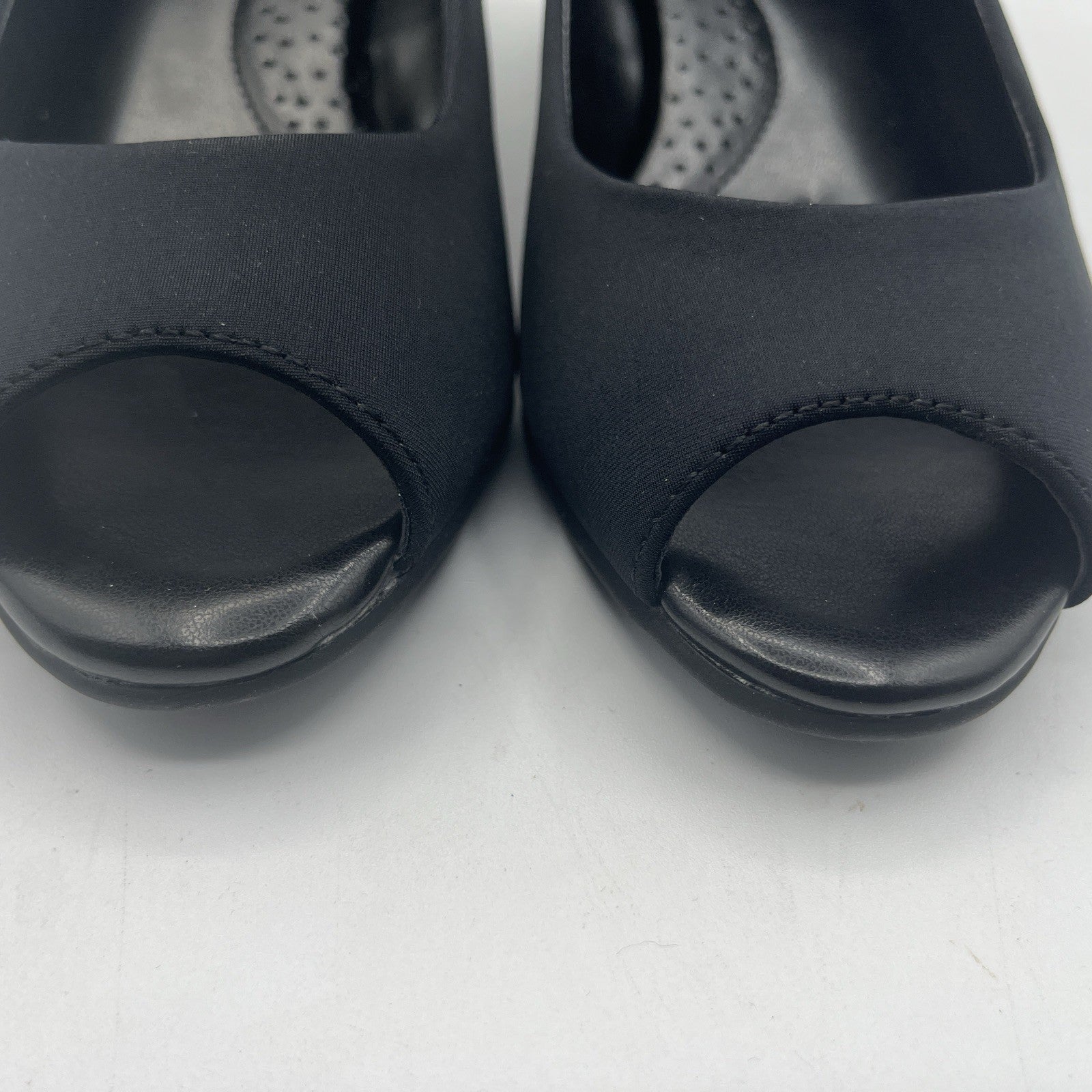 Bandolino Peep-Toe Dress Low Wedge Pumps Candra Black, Slip-on, Sz.6W, NIB
