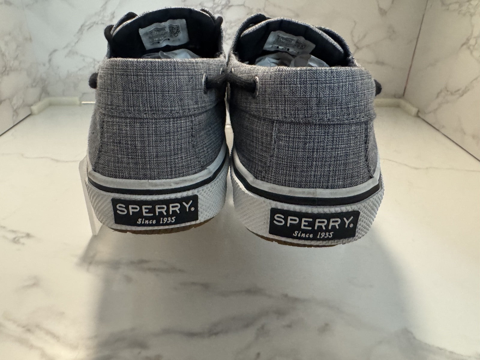 Sperry Top Sider M 9.5 M HALYARD 2-EYE Chambray Black Memory Foam Boat Shoes
