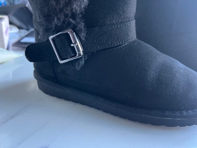 The Childrens Place Girls Buckle Faux Fur Chalet Boots Black Youth Girls Size 13
