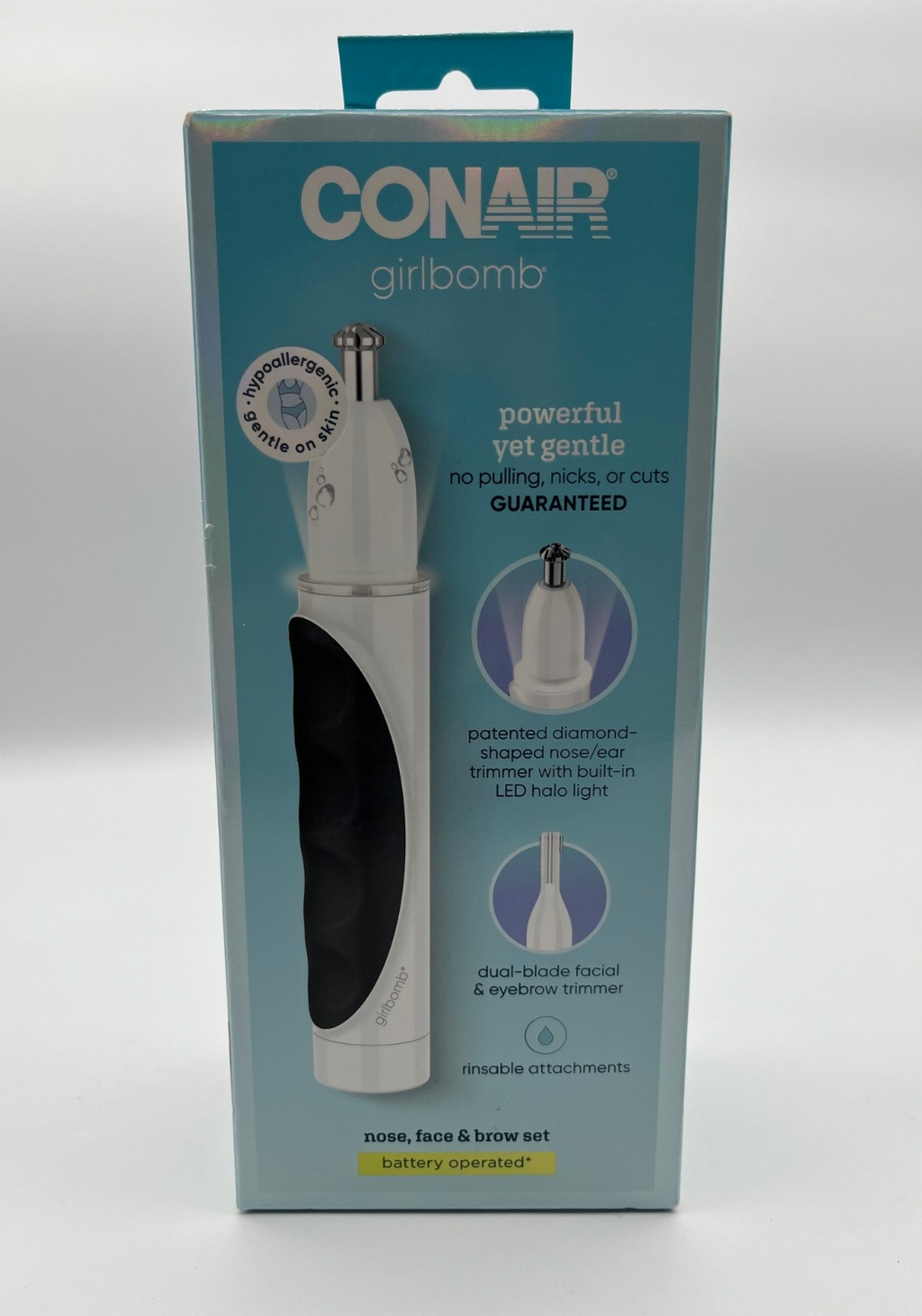 Conair Girlbomb Nose Face and Eyebrow Trimmer, Gentle Facial No Cuts, Brand New