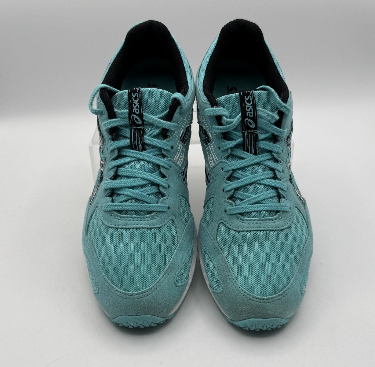 Asics Lyteracer Black & Teal Running Shoe, Size 9, pre-owned excellent condition