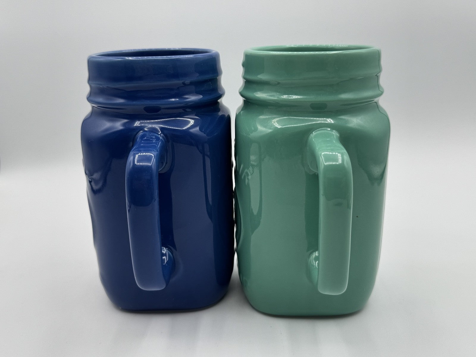 County Fair Glasses Drinking Mason Jar Mug w Rooster Blue Green Farmhouse 2 Pack
