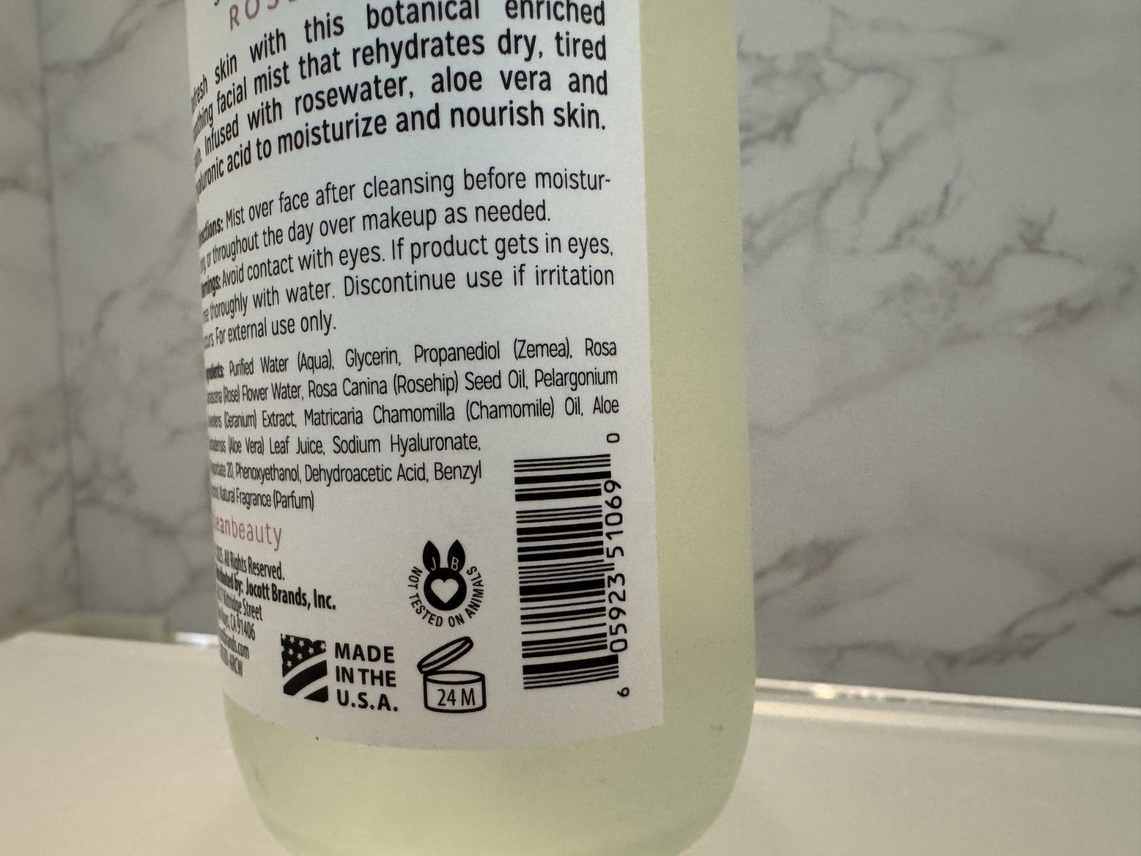 Clean Beauty Rosewater Aloe & Hyaluronic Acid Deep Soothing Facial Mist 8oz