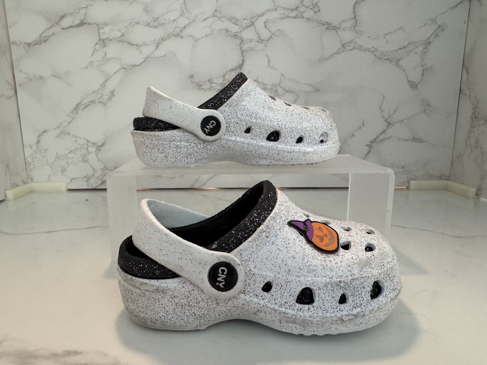 Croc Style Clog Capelli NY Halloween JackOLantern Glitter Sz 7- Preowned