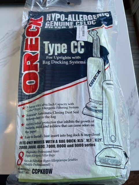 8 pk. Vacuum Cleaner Bags For Oreck type CC vacuum bags,XL UPRIGHT-CCPK8DW New