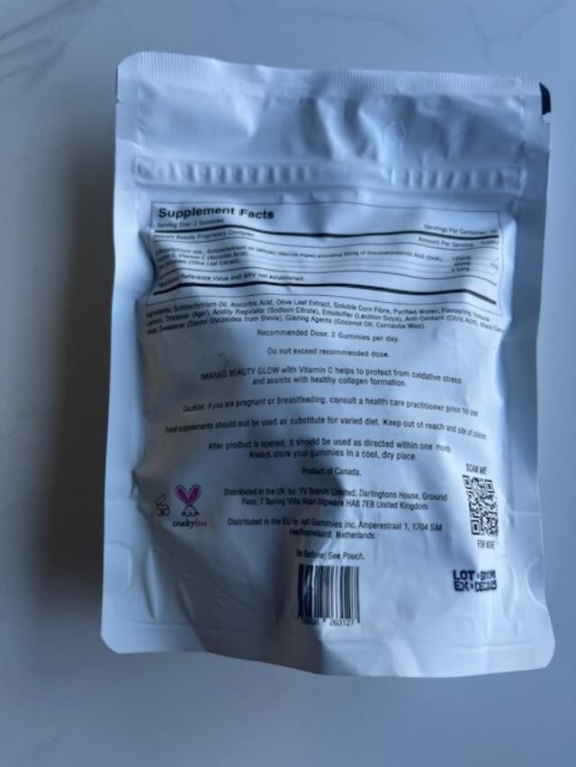 Imarais Beauty Glow 60 Vegan Skin Care Gummies w/ Vit C /Algae/Olive Exp 12/2025