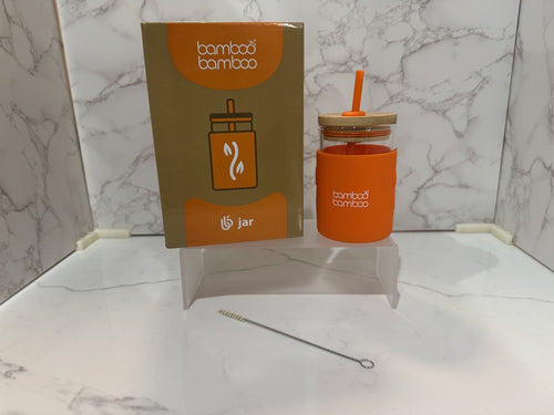 Bamboo Bamboo Children Toddler Jar w/Silicone Straw and Sleeve Orange Unisex NIB