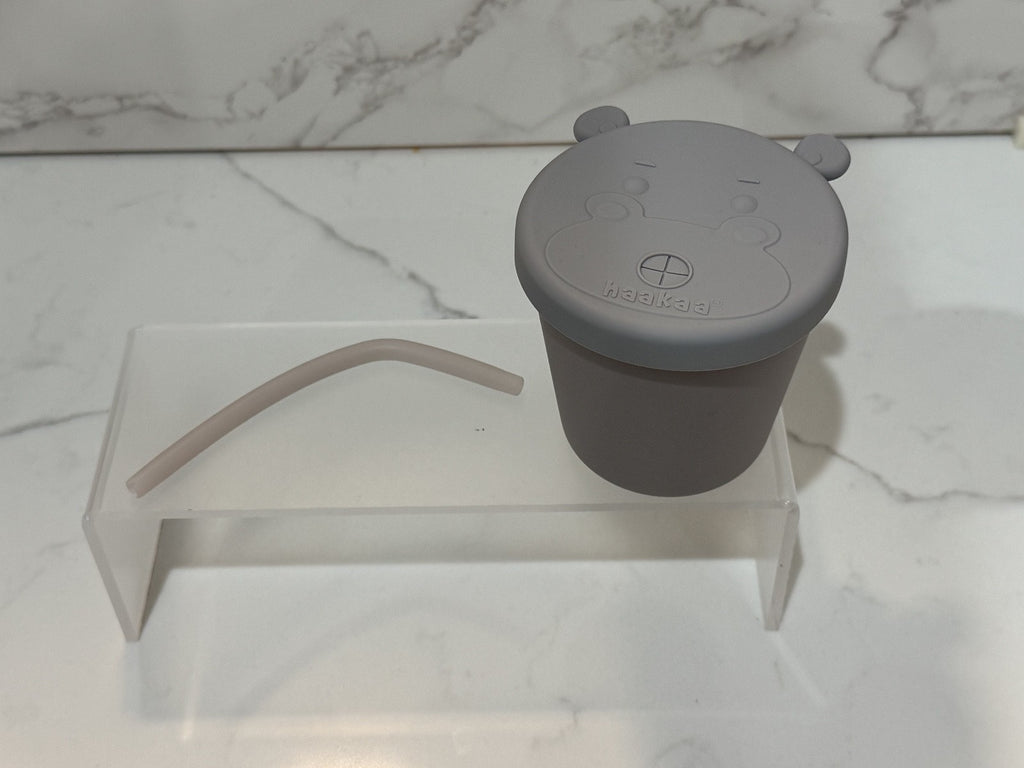 Haakaa Jolly Hippo Baby Straw Cup, Silicone Sippy Cup Gray Unisex, Toddler, NIB