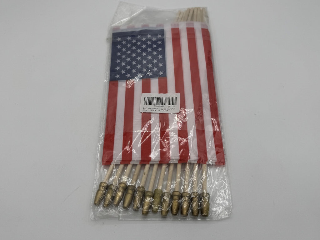 12 Pack Small 5 x 8 American Flags on Stick, USA Flag 4th of July New in Package