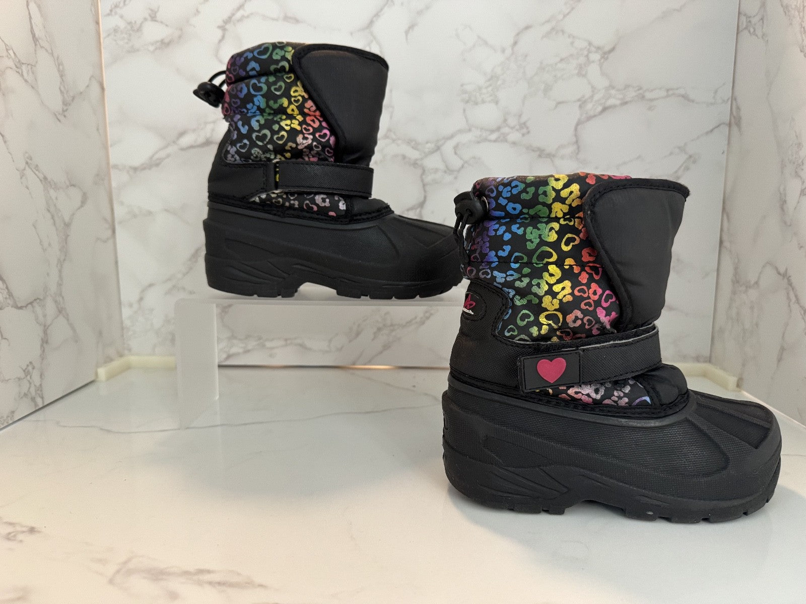 Athletech Black Cheetah Multi Colors Girls Winter Snow Boots Faux Fur Size 10