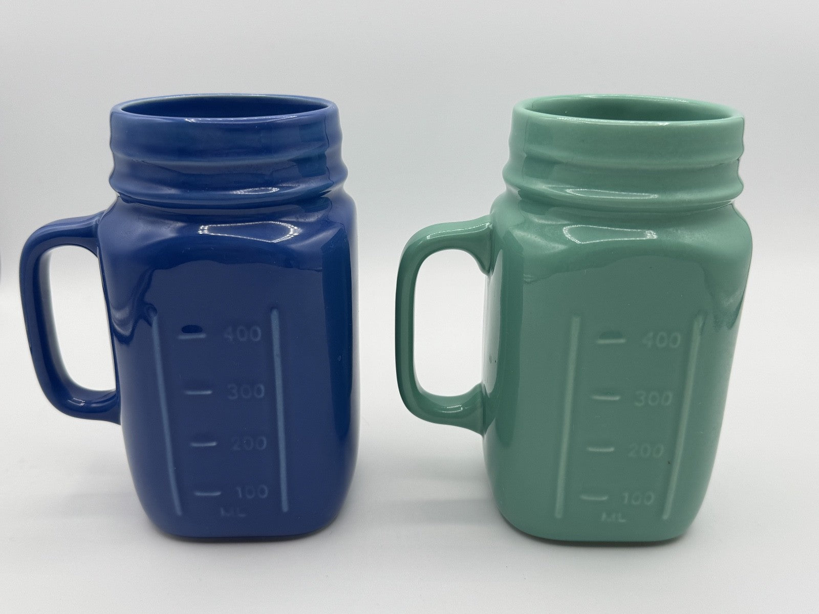 County Fair Glasses Drinking Mason Jar Mug w Rooster Blue Green Farmhouse 2 Pack