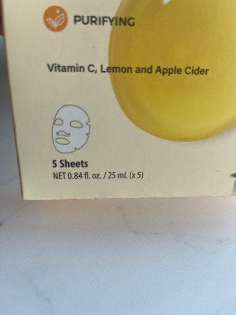 Cala VITAMIN C, AMPOULE FACE MASK Brightening Purifying w/Lemon (5PK) 02/28 NIB