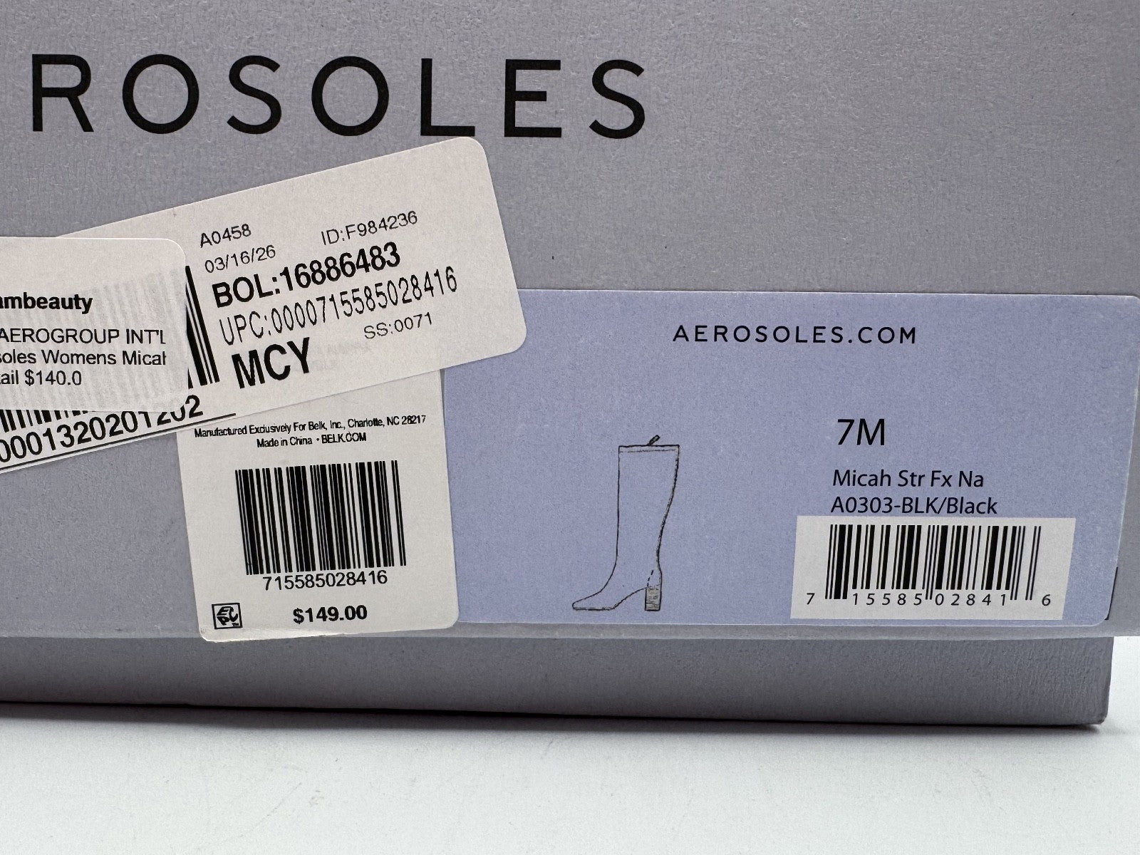 Aerosoles Micah Women's Knee High Boots Black Leather, Size 7M NIB