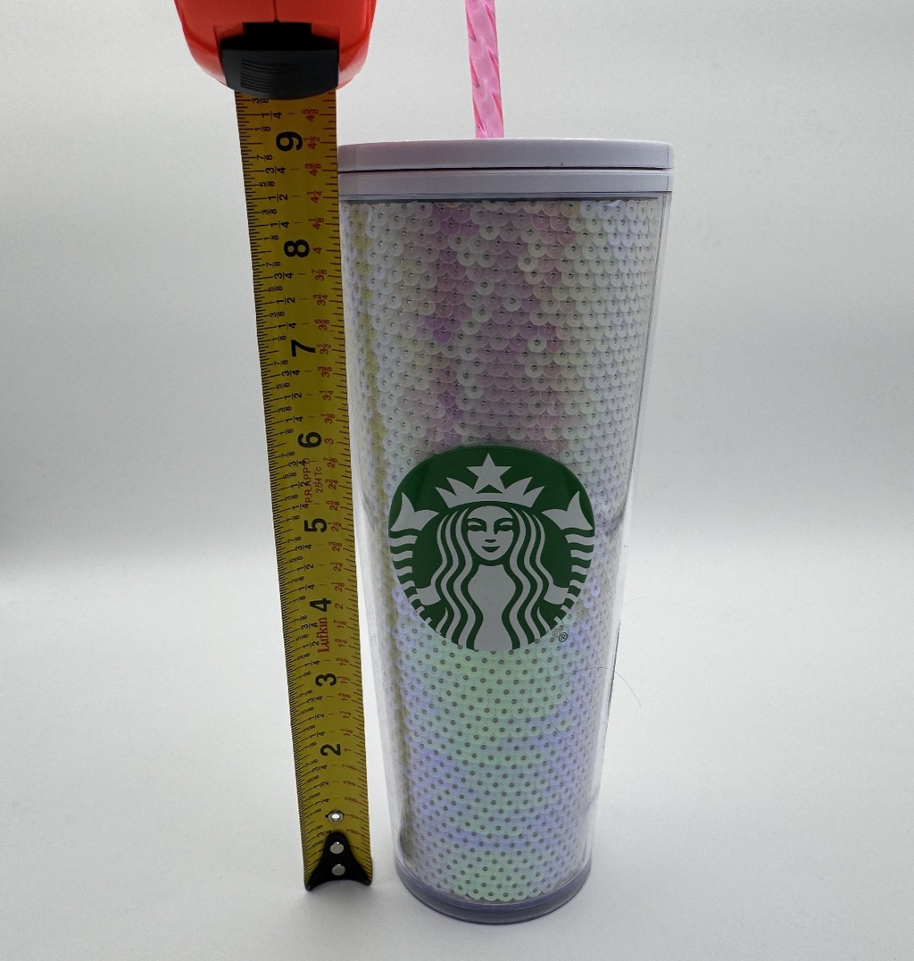 Starbucks 2020 Holiday White Pink Sequins 24oz  Cup Tumbler w/ New Straw