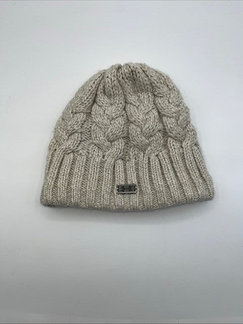 Under Armour Women's Knit Beanie Hat Cable Knit Gray OSFA Fleece Lined Pre-own