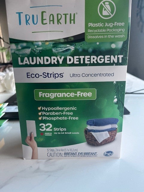 Tru Earth Eco-Strips Concentrated Laundry Detergent FRAGRANCE FREE 32 loads NIP