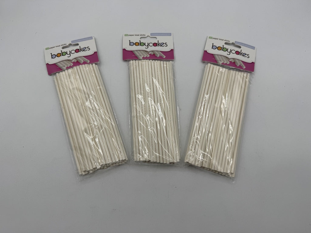 3 pk. BABYCAKES Cake pop Treat Sticks -50 ea. paper white Lollipop sticks, 150