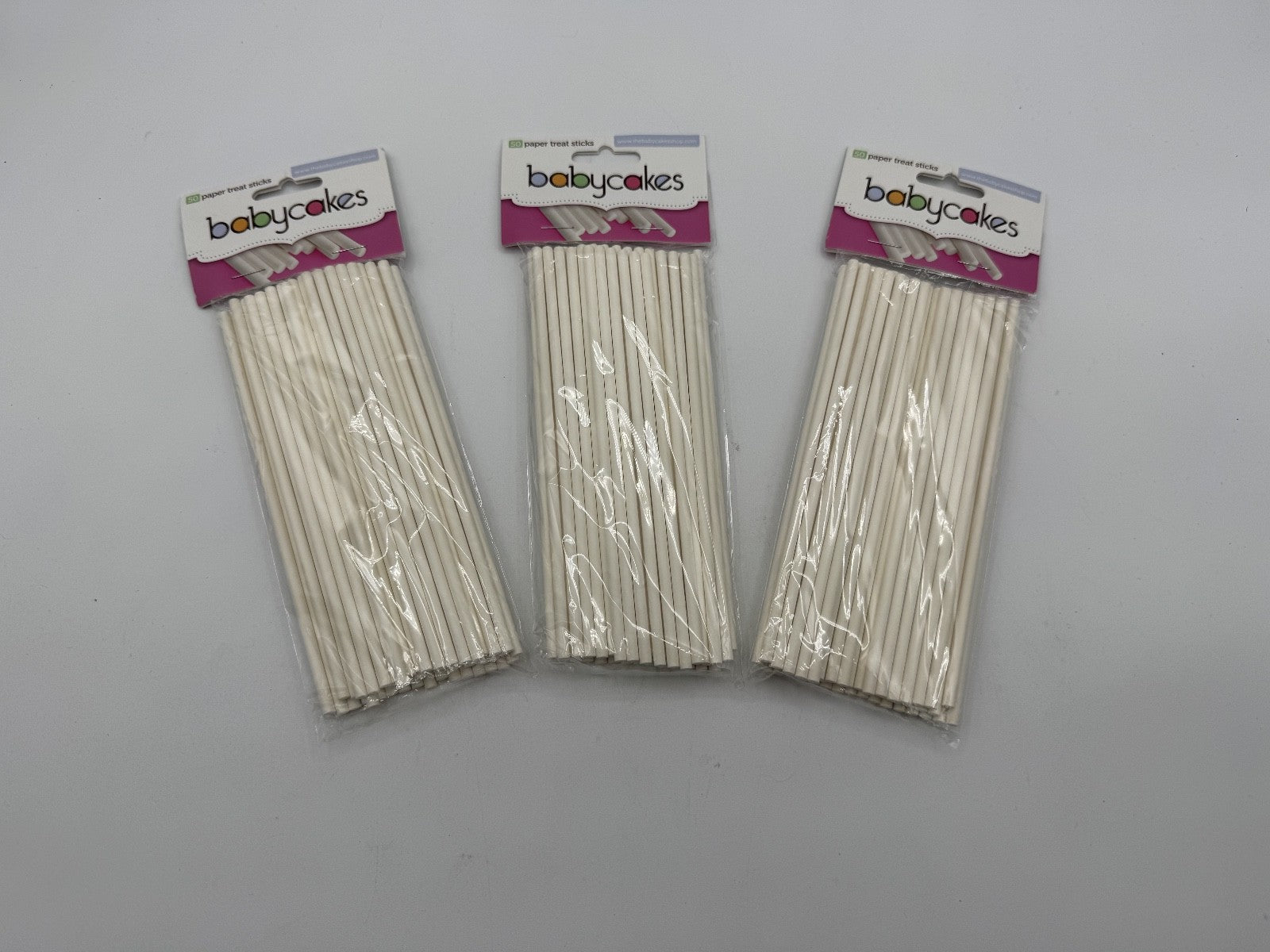 3 pk. BABYCAKES Cake pop Treat Sticks -50 ea. paper white Lollipop sticks, 150