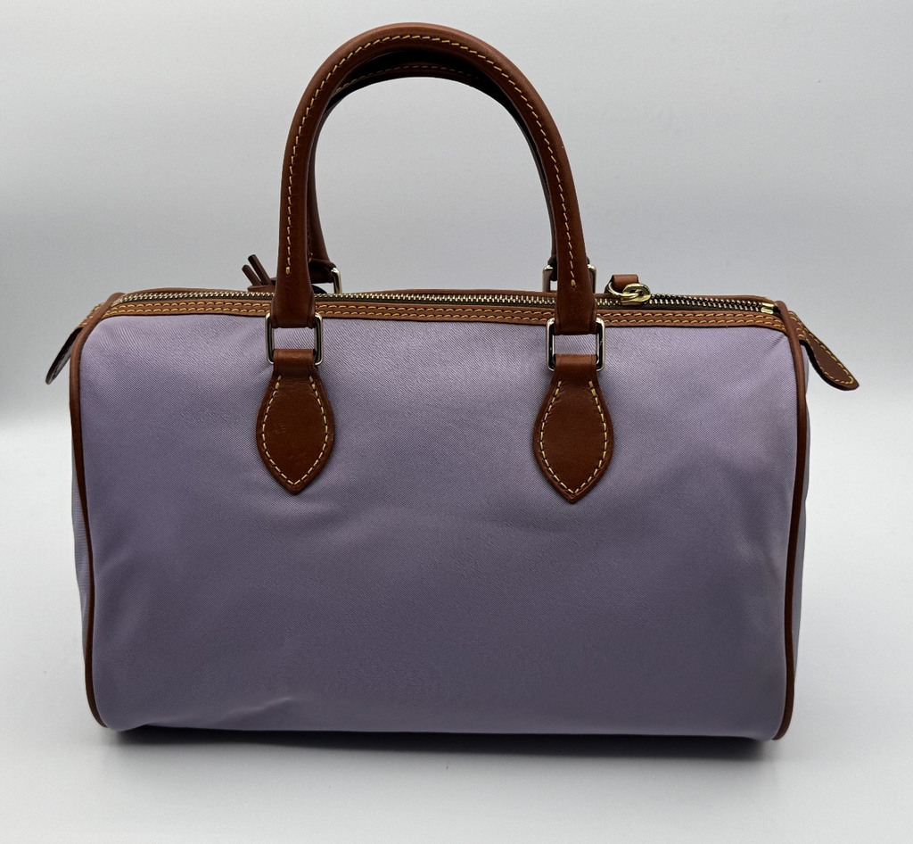 Dooney and Bourke Purple Lavender Classic Satchel, Brown Leather Zipper, NWT