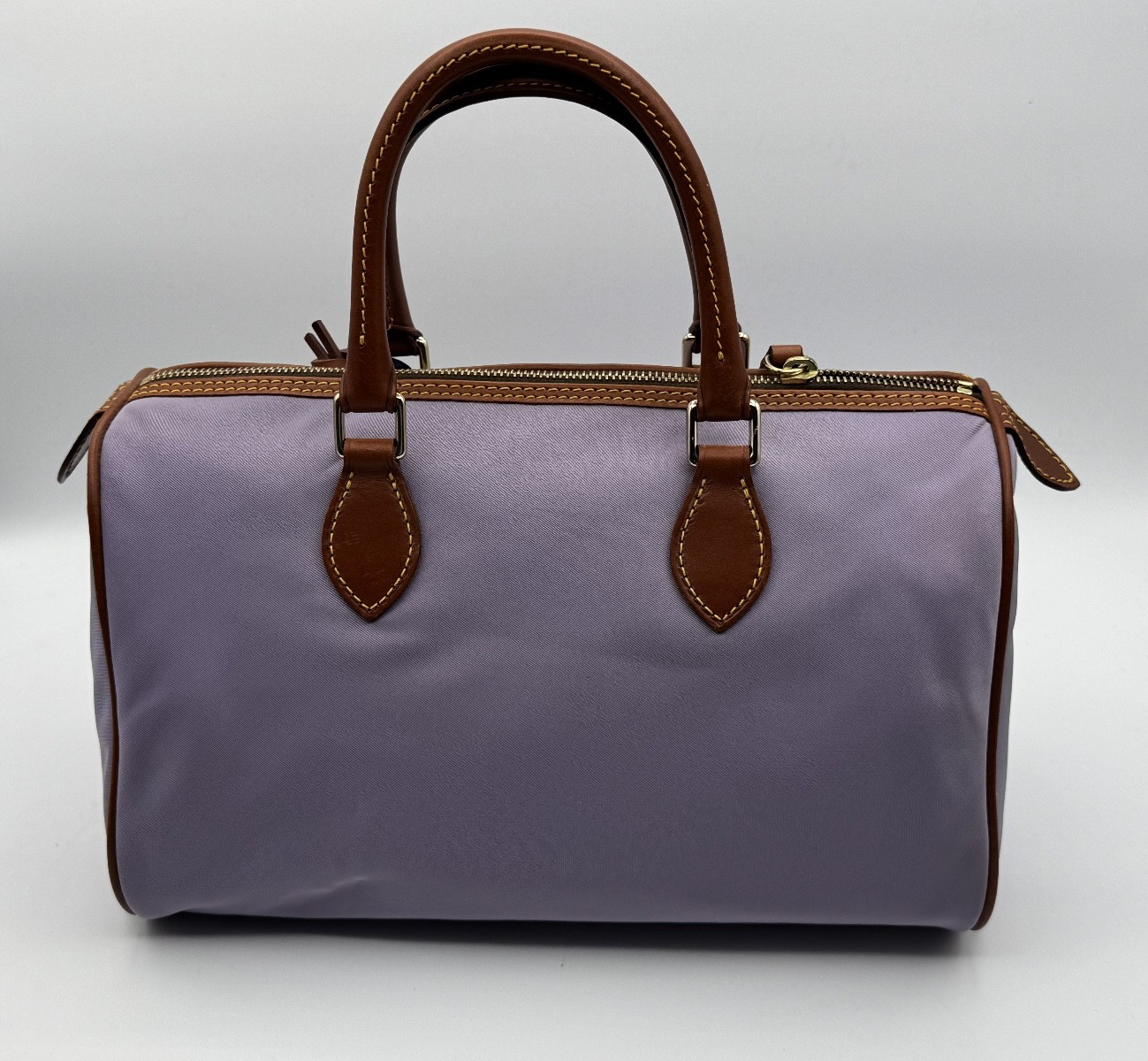 Dooney and Bourke Purple Lavender Classic Satchel, Brown Leather Zipper, NWT