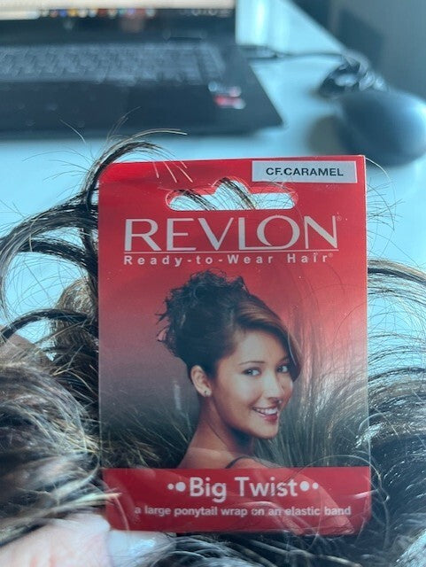 REVLON SCRUNCHIES PONYTAIL WRAP SWIRLZ BOUNCE EXTENSION BIG TWIST COFFEE CARAMEL
