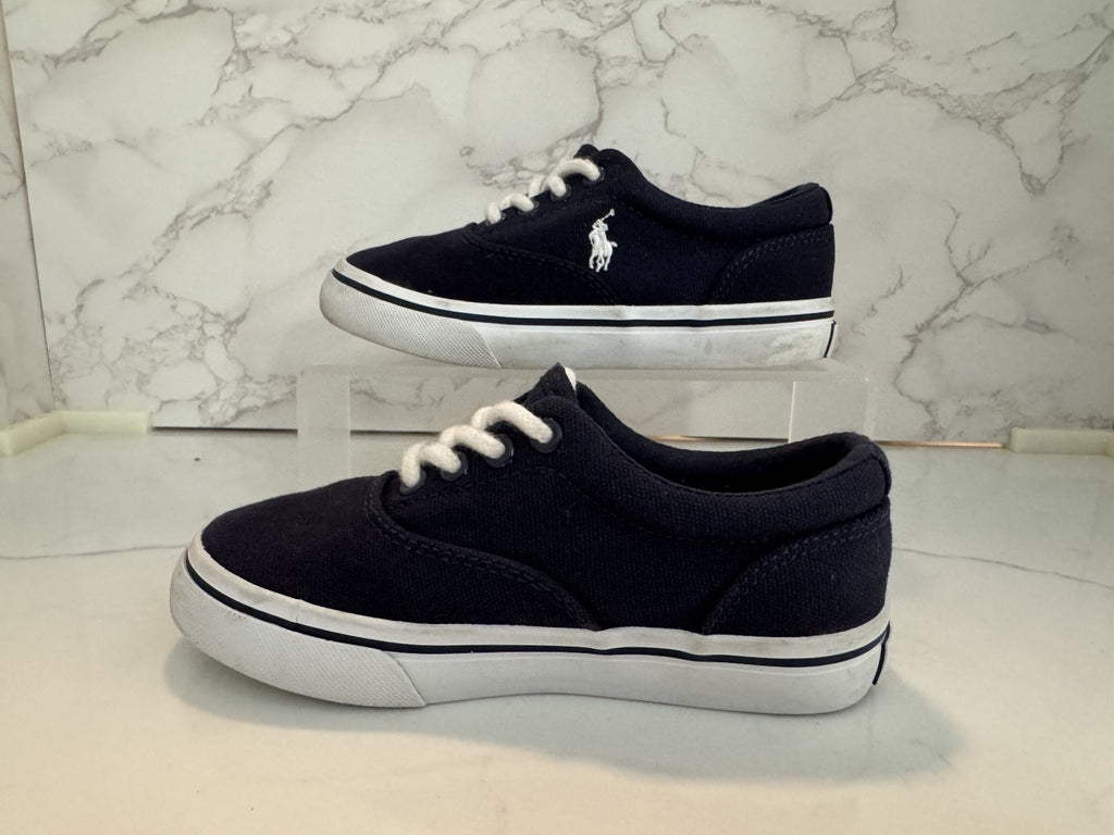 Polo Ralph Lauren Childs Navy Keaton Shoes Sz 10.5 Canvas Lace Up Pony Logo, Pre