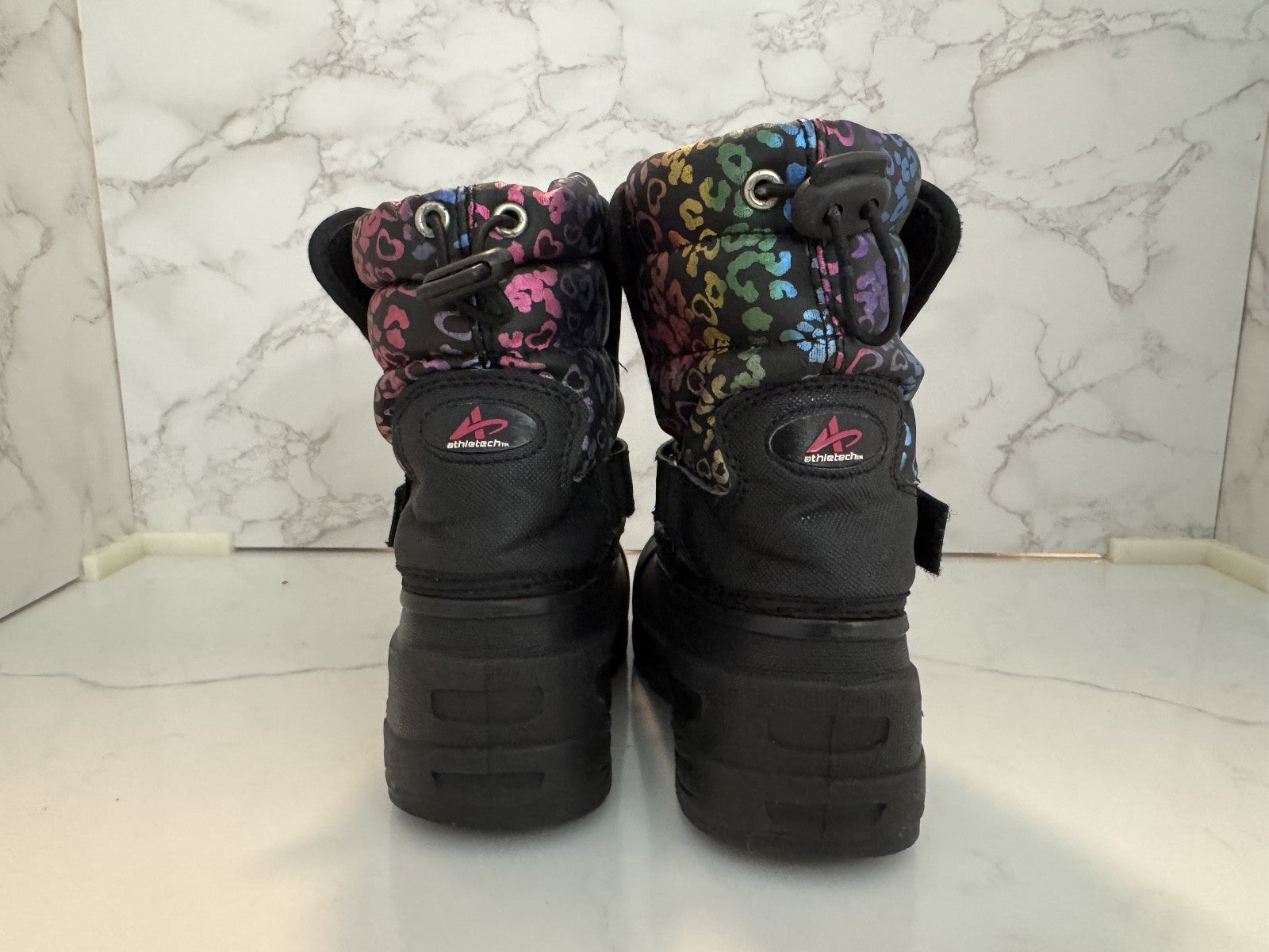 Athletech Black Cheetah Multi Colors Girls Winter Snow Boots Faux Fur Size 10