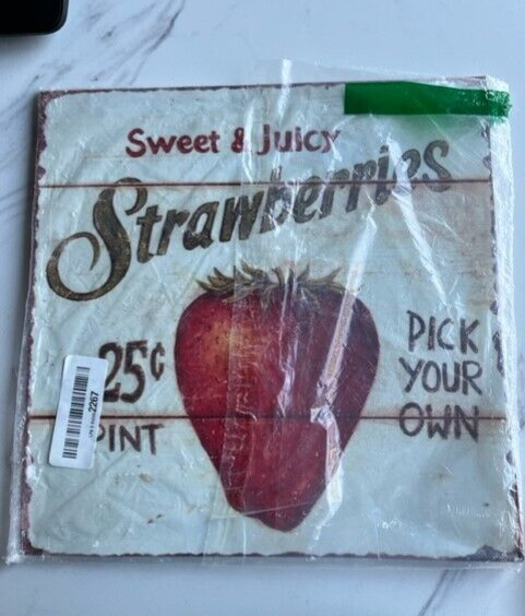 Barnyard Sweet Juicy Strawberries Pick Your Own Tin Sign Vintage Metal Art NEW